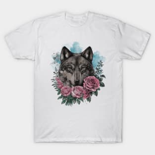 Colorful Wolf With Flowers | Vibrant Wildlife Art for Nature Lovers T-Shirt